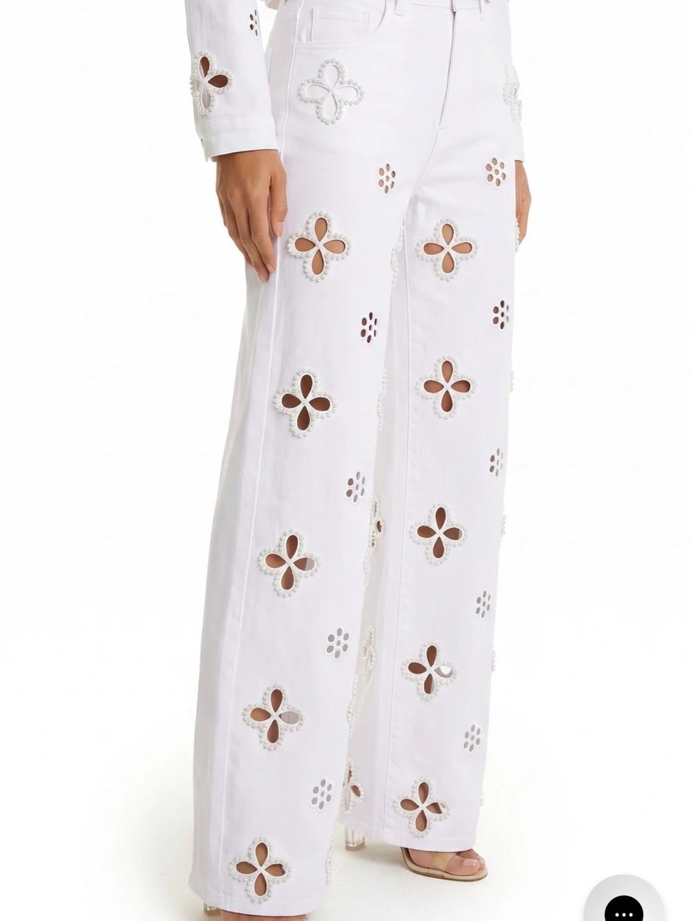Noli White Eyelet Cutout Wide-Leg Pants